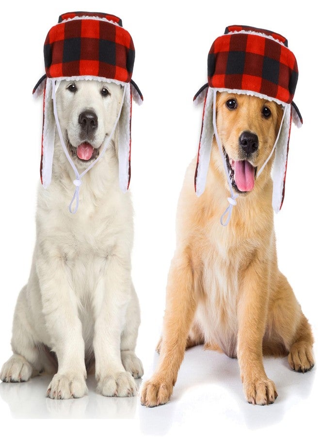 Sherr 2 Pieces Christmas Plaid Dog Hats with Earmuffs Winter Pets Adjustable Warm Trapper Hat Christmas Adjustable Pet Red Plaid Pet Hat Xmas Dog Headwear for Small Medium Large Dogs - Image 1